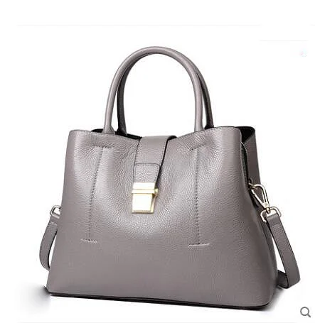 Znakomity Black women handbag genuine leather tote bag shoulder bag women red Fashion simple big casual hand bag woman luxury - Цвет: grey