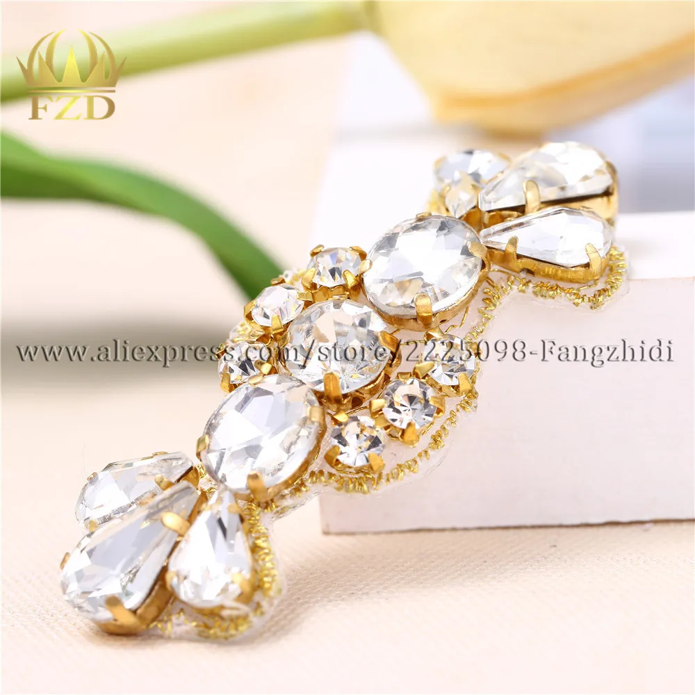 FZD 1 Pair Bridal Wedding Beaded Crystal Rhinestones Applique For Shoes Decor Beading Glass Trimming Waistband Patch | Дом и сад