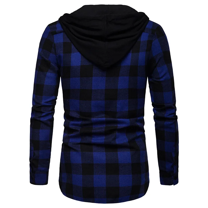 Fashion Buffalo Plaid Shirt Men 2019 Brand New Casual Grid Check Pattern Hooded Dress Shirts Mens Slim Fit Long Sleeve Chemise | Мужская
