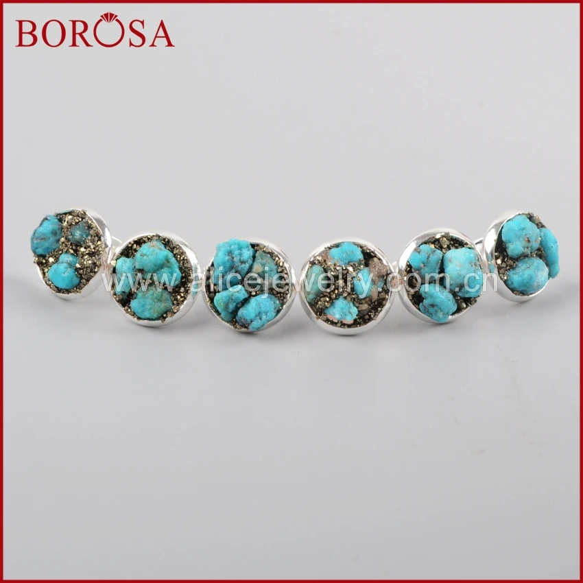 Круглые серьги BOROSA с натуральными камнями золотые/Серебристые гвоздики из
