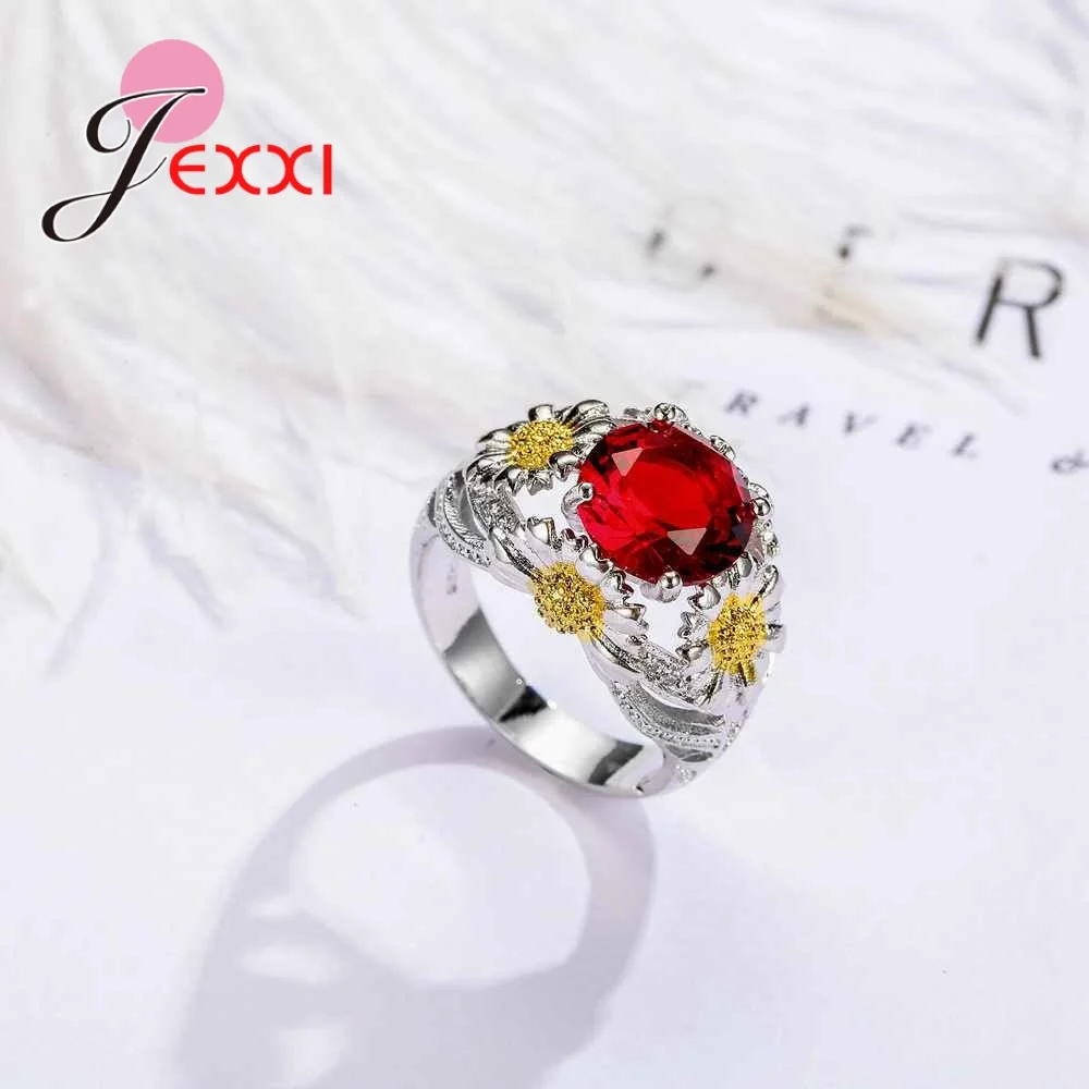Женское кольцо из серебра 925 пробы с круглым кристаллом|sterling silver rings|silver ringred crystal |