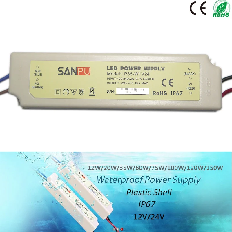 High quality led Driver 12V/24V 12W/20W/35W/60W/75W/100W/120W/150W 100-240V Lighting Transformers Adapter for 5050 LED light