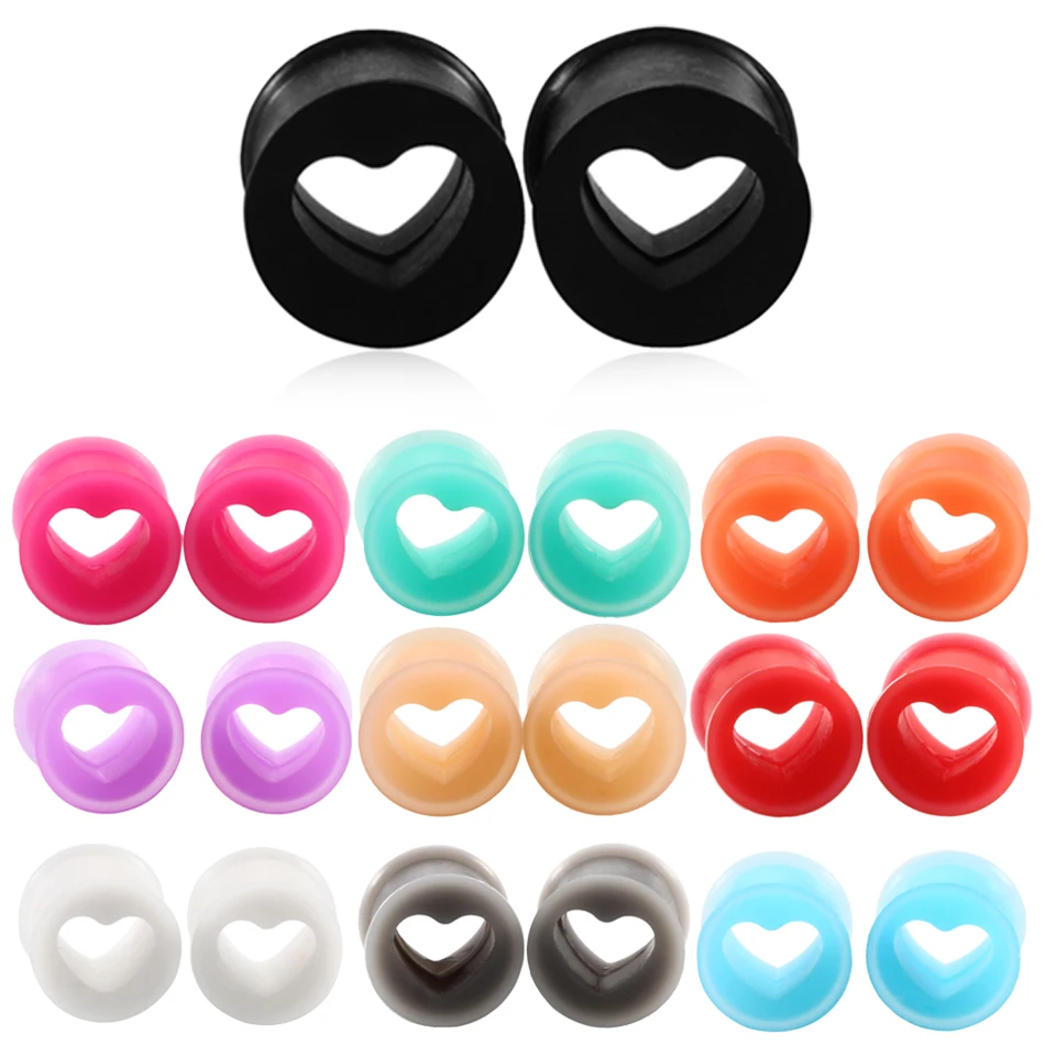 

PAIR Silicone Hollow Heart Shape Ear Tunnel Plug Gauges Assorted Colors Ear Stretcher Expander Piercing Fashion Jewelry 4mm-25mm