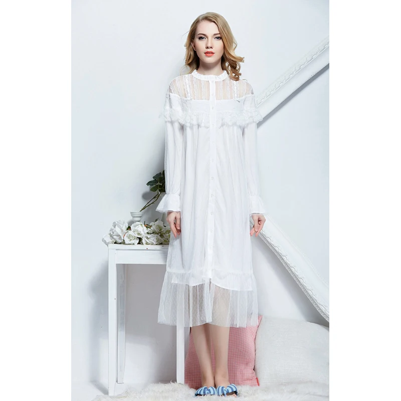 Женская красивая элегантная винтажная ночная рубашка длинная для сна хлопковая