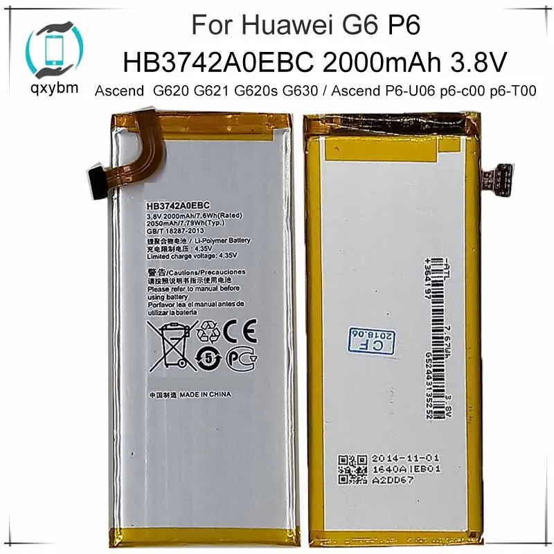 3 8 V 2000mAh HB3742A0EBC батарея Замена для Huawei Ascend P6 U06 p6 c00 G6 G620 G621 G620s G630 Bateria|Аккумуляторы