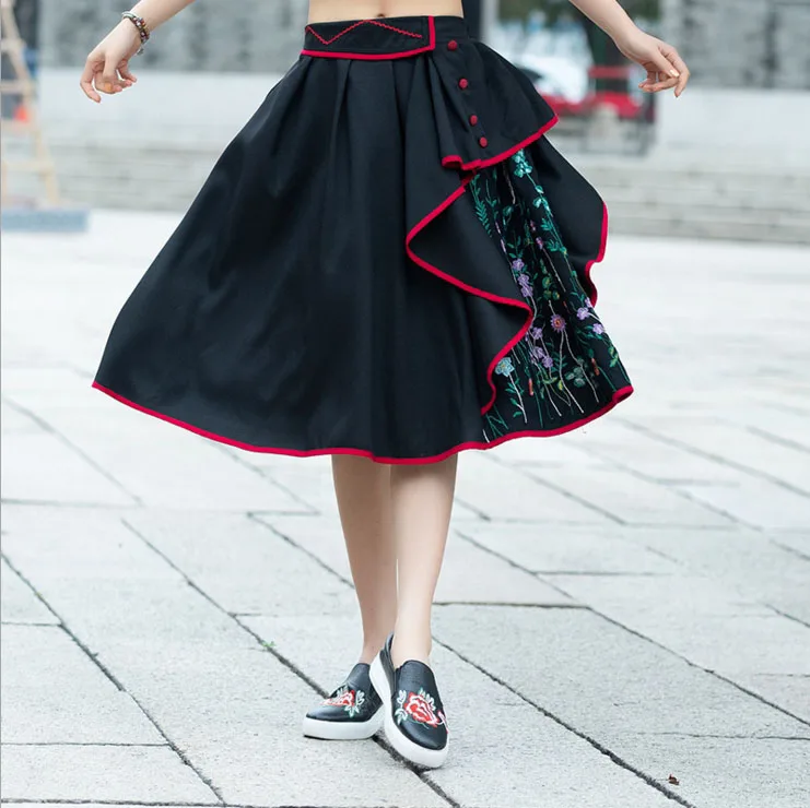 Юбка с Вышивкой Контрастного Цвета в стиле ретро новинка 2019 | Женская одежда