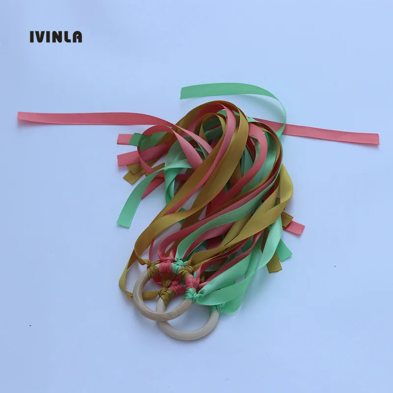 20 шт./лот Золотое и зеленое деревянное кольцо лента Вальдорф Hand Kite Toy Swirl Stremers FLY ME