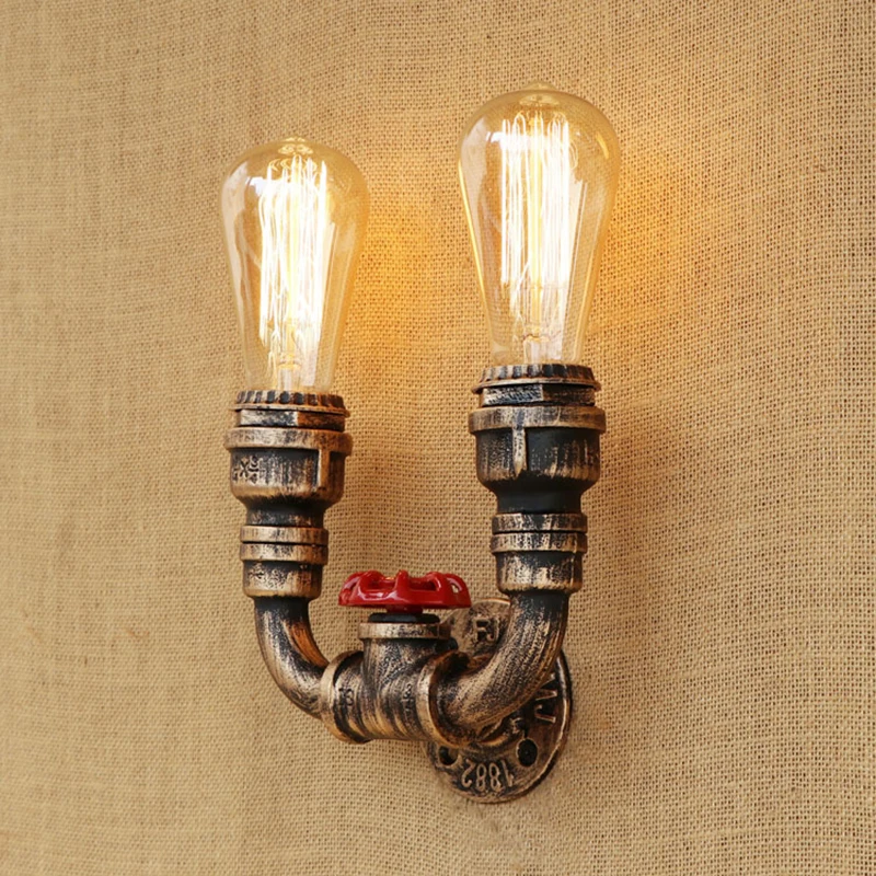 Европейская винтажная промышленная настенная лампа 2 светильника с железной