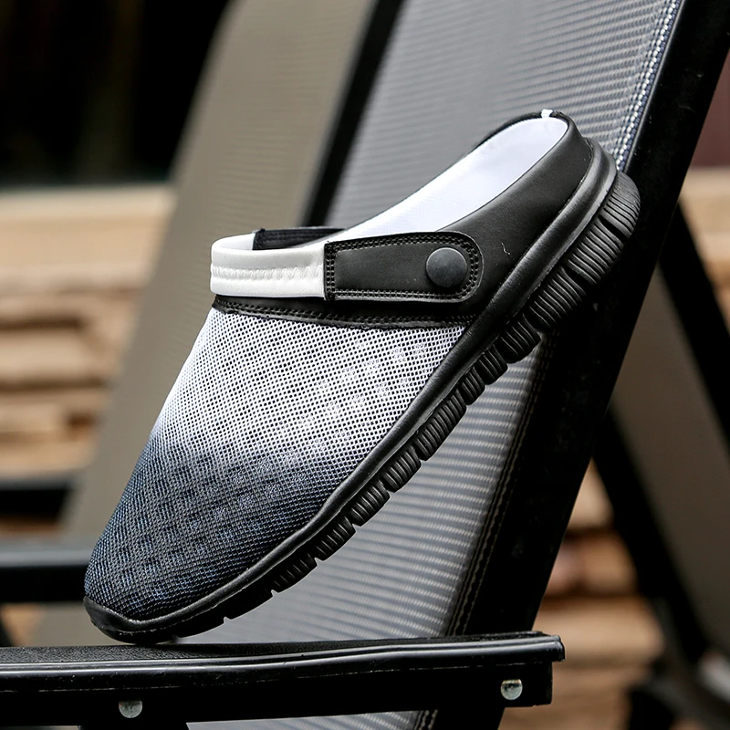 Мужские сандалии модель 36 46 летние дышащие сетчатые мужские тапочки с подсветкой