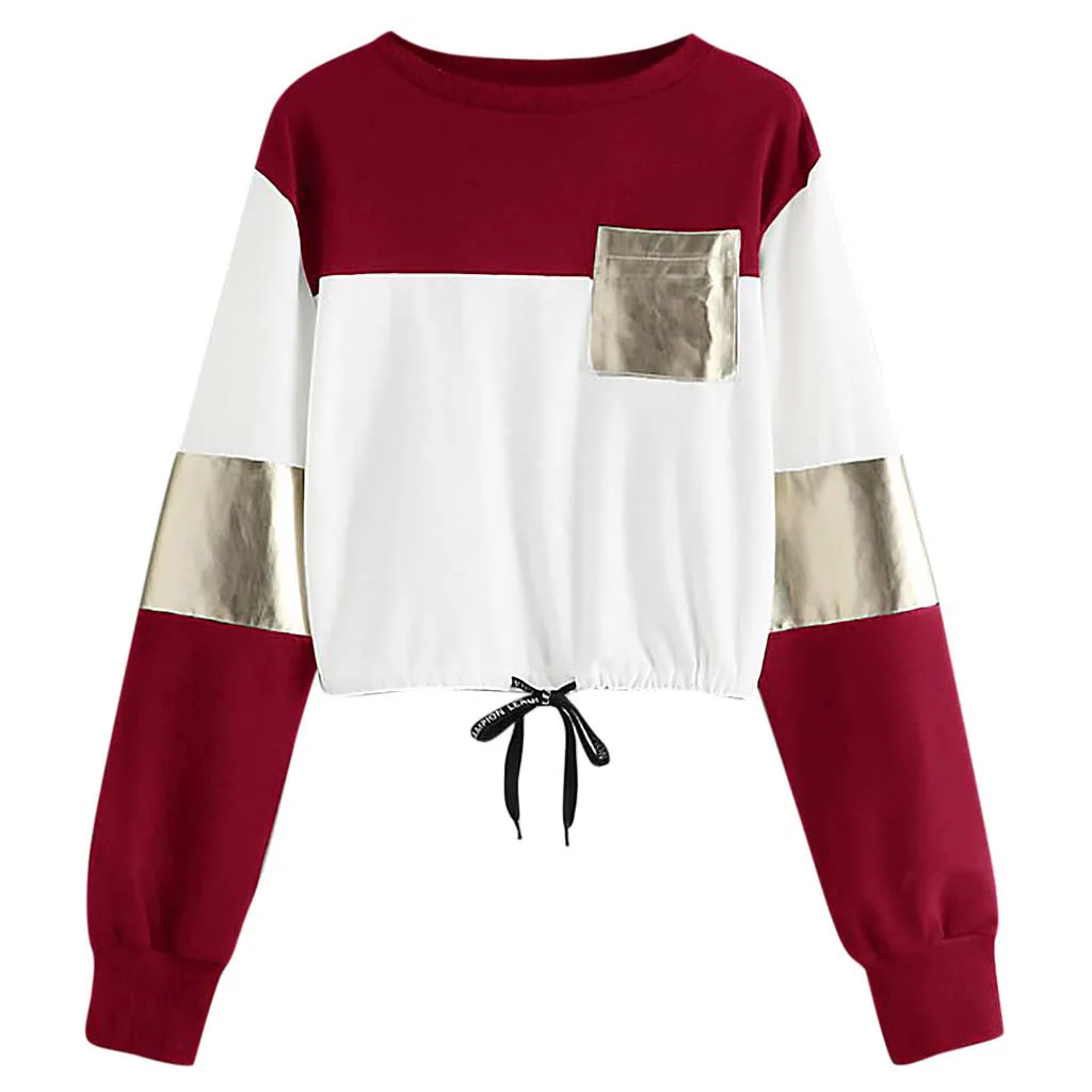 Женские блузки 2019 модные с круглым вырезом и длинным рукавом повязки корейский