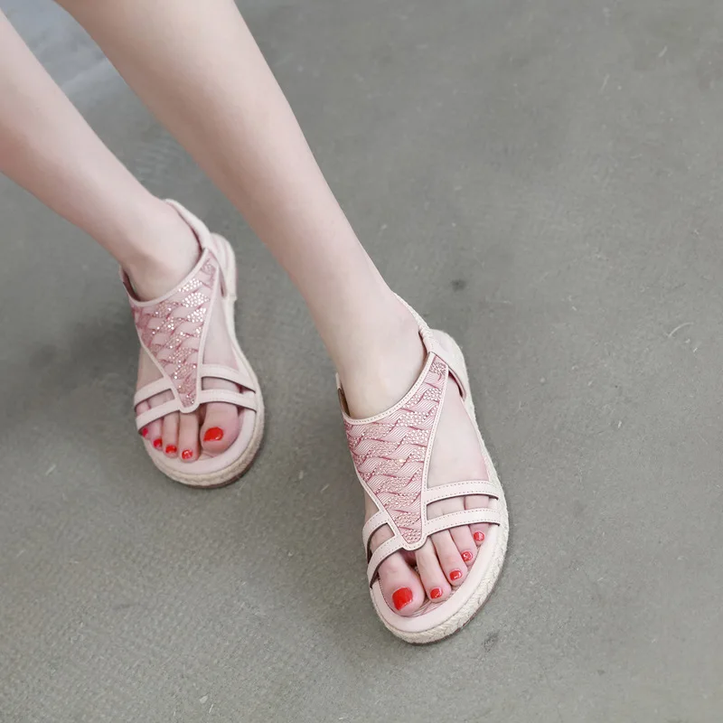 Обувь в богемном стиле Сезон лето Милые женские туфли горный хрусталь сандалии