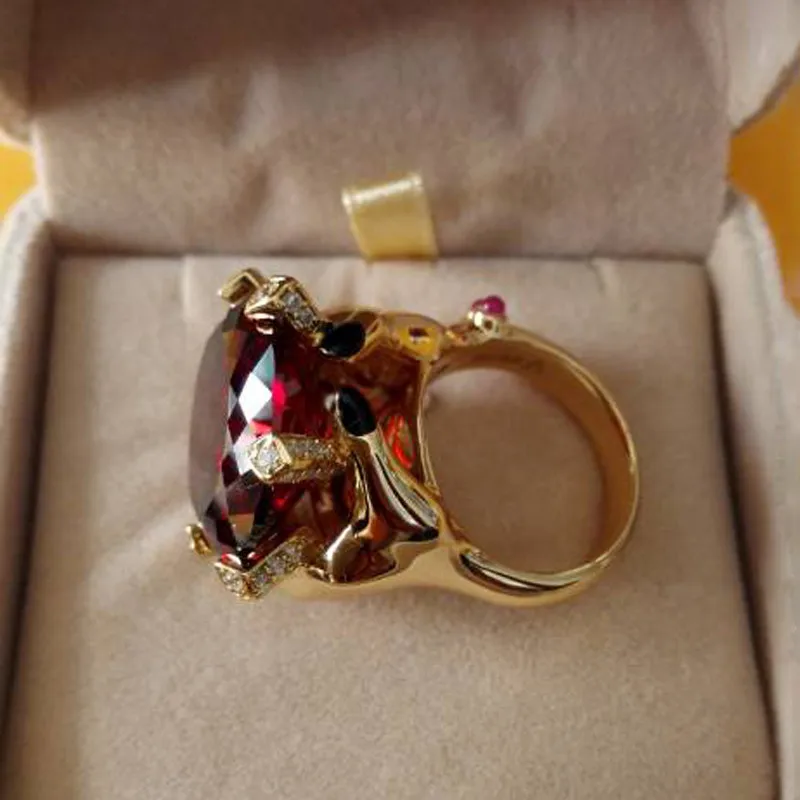 Qi Xuan_Fashion Jewelry_Big темно-красный камень роскошный гнев Rings_S925 Стерлинговое Серебро твердые руки палец rings_завод прямые продажи