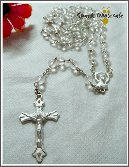 Священный религиозный Розарий 6 мм белый стеклянный Ожерелье Chalice центральный