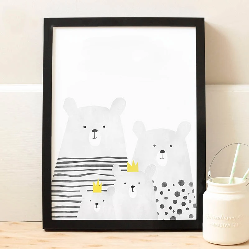 Family of Bears a Nordic decorative painting canvas children bedroom creative murals cartoon gift No Frame | Дом и сад
