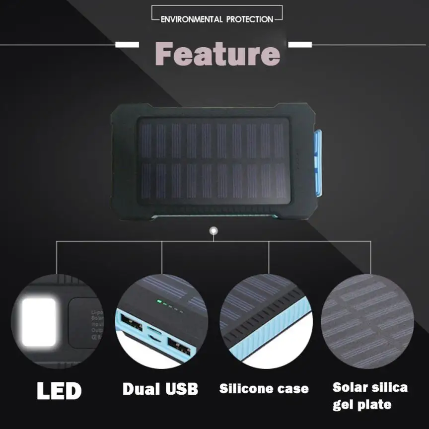 LED двойной USB порты солнечная панель Внешний аккумулятор чехол Зарядное