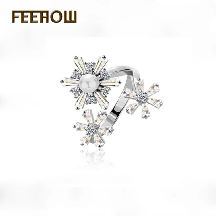 FEEHOW Новый дизайн личности циркония Регулируемый Снежинка кольца для Для женщин