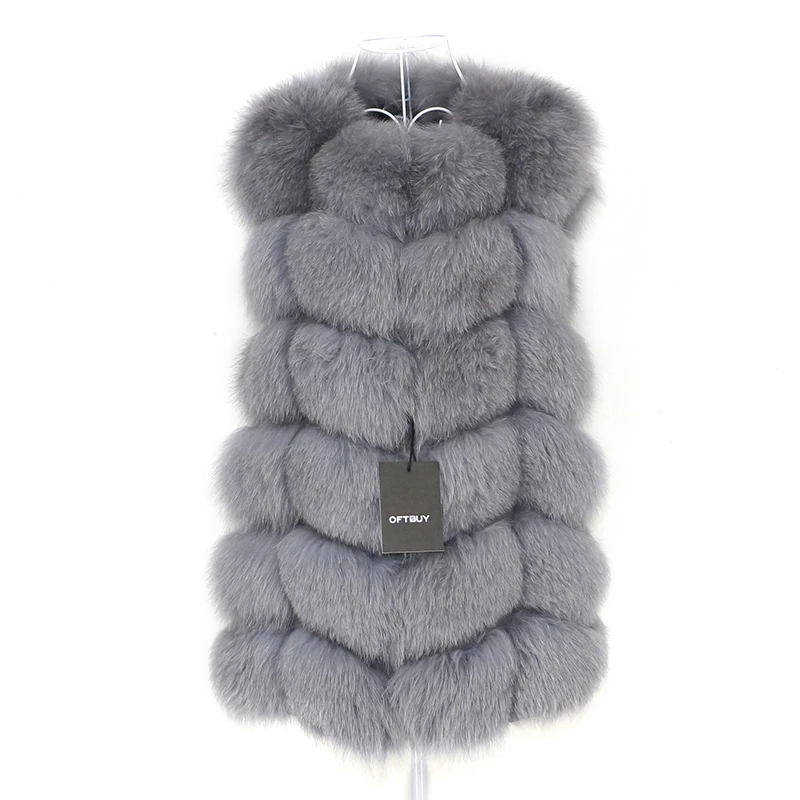 grey 70cm OFTBUY Весна с натуральным кроличьим мехом жилет из настоящего меха лисы Для женщин без рукавов зимняя куртка жилет из натурального меха пальто утепленная плотная Детская жилетка теплая уличная одежда - Цвет: grey 70cm