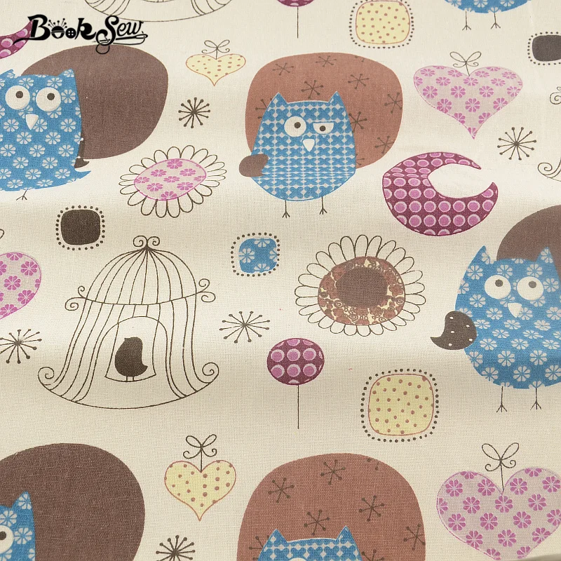 Ткань для шитья скатерть подушка наволочка принт Мультяшные совы дизайн
