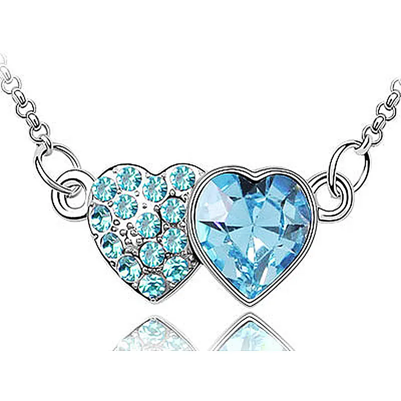 Ожерелье с павлиньими звездами двойным сердцем прозрачным белым синим розовым