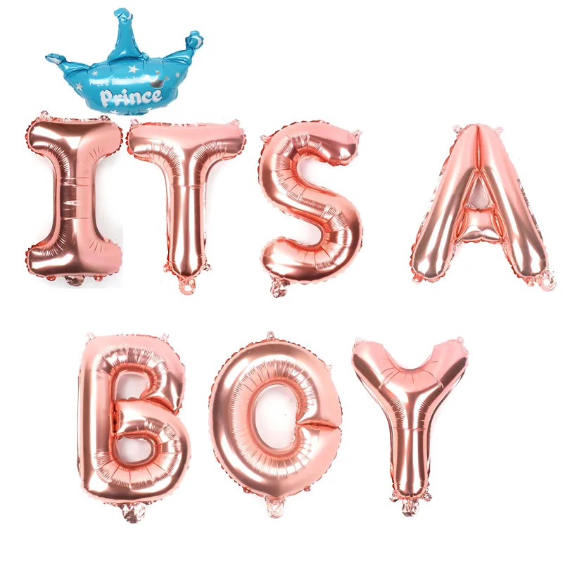 16 inch Gold crown para Baby Shower Foil Balloon rose gold Its a Boy Girl Babyshower letters globos Party Supplies Gender Reveal | Дом и сад