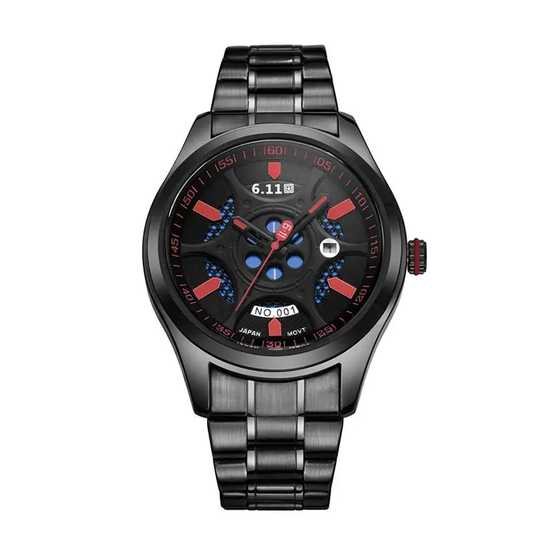 Black Red Новинка, мужские роскошные брендовые 6,11 часы на солнечной батарее, полностью стальные часы, армейские военные уличные наручные кварцевые повседневные спортивные часы - Цвет: Black Red