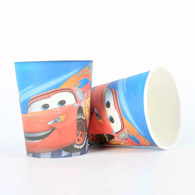 10pcs cup Баннер/флаг шляпа соломенная Конфета попкорн коробка Автомобили освещение mcqueen Дети День рождения набор украшения вечерние принадлежности бумажный стаканчик, тарелка - Цвет: 10pcs cup