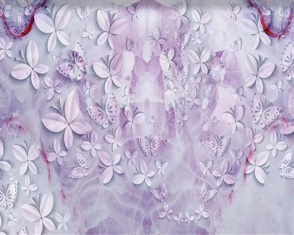 3D обои с красивой бабочкой фиолетовая мраморная текстура декорация фоновые