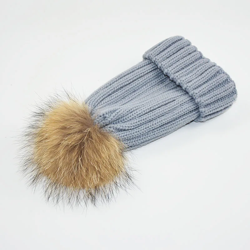 Женская вязаная шапка с помпоном из натурального меха норки зимние толстые