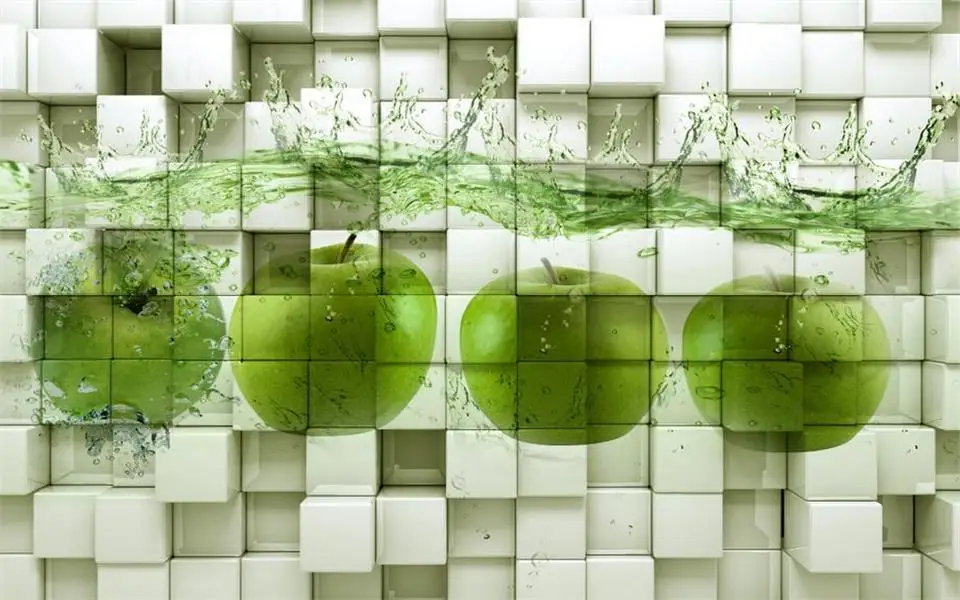 Пользовательские 3d фото обои гостиная настенная кирпичная стена яблоко в воде