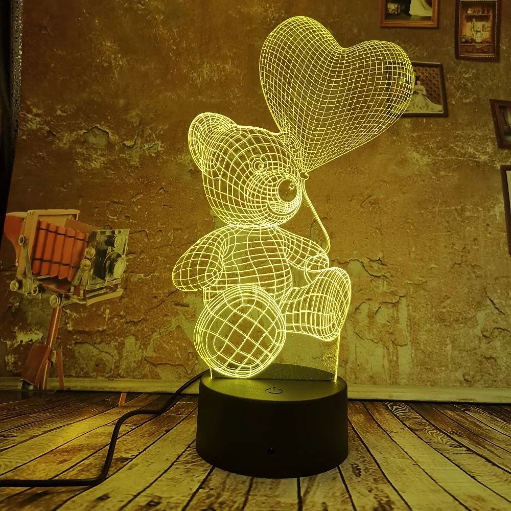 Крутой романтичный плюшевый мишка 3D светодиодный светильник ночник 7 Авто Цвет