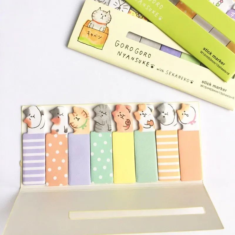 Милые коты Липкие заметки Kawaii Канцелярские блокноты закладки для школьных учебников принадлежности планировщик наклейки Post It