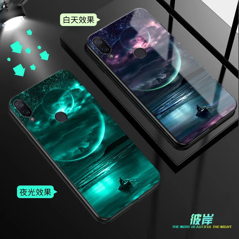 style 09 Для xiaomi redmi note 7 чехол Роскошный светящийся Узор Жесткий закаленное стекло защитный чехол на заднюю панель для xiaomi redmi note 7 оболочка - Цвет: style 09