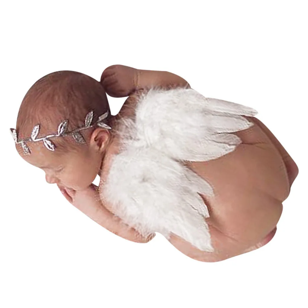 Baby Newborn Angle Feather Wing And Olive Branch Headband Photograph Prop Suit Infant Clothes Photography Props | Детская одежда и