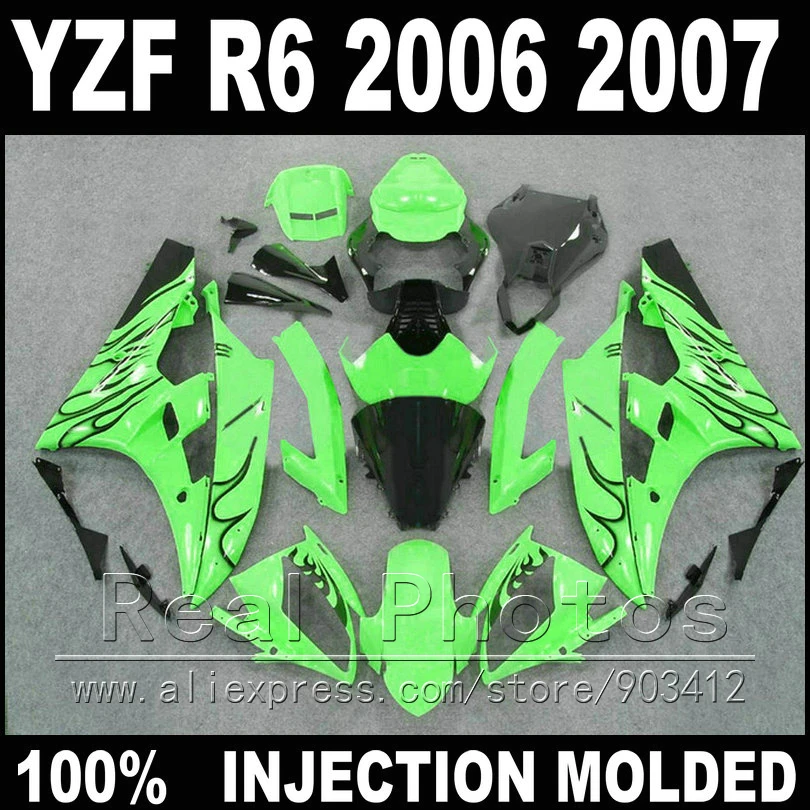 Комплект кузова MOTOMARTS для YAMAHA R6 обтекатель 06 07 литье под давлением черный Пламя