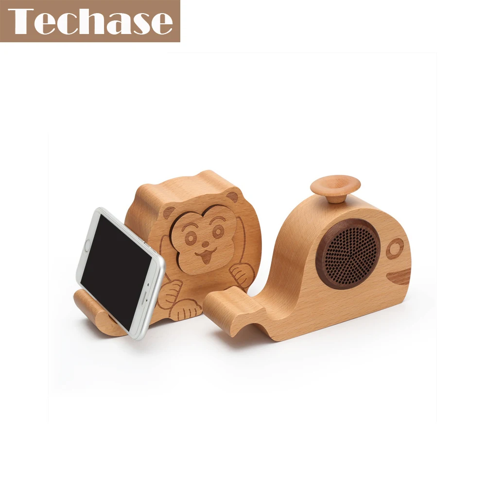 Techase деревянный держатель для мобильного телефона с Bluetooth динамиком животный