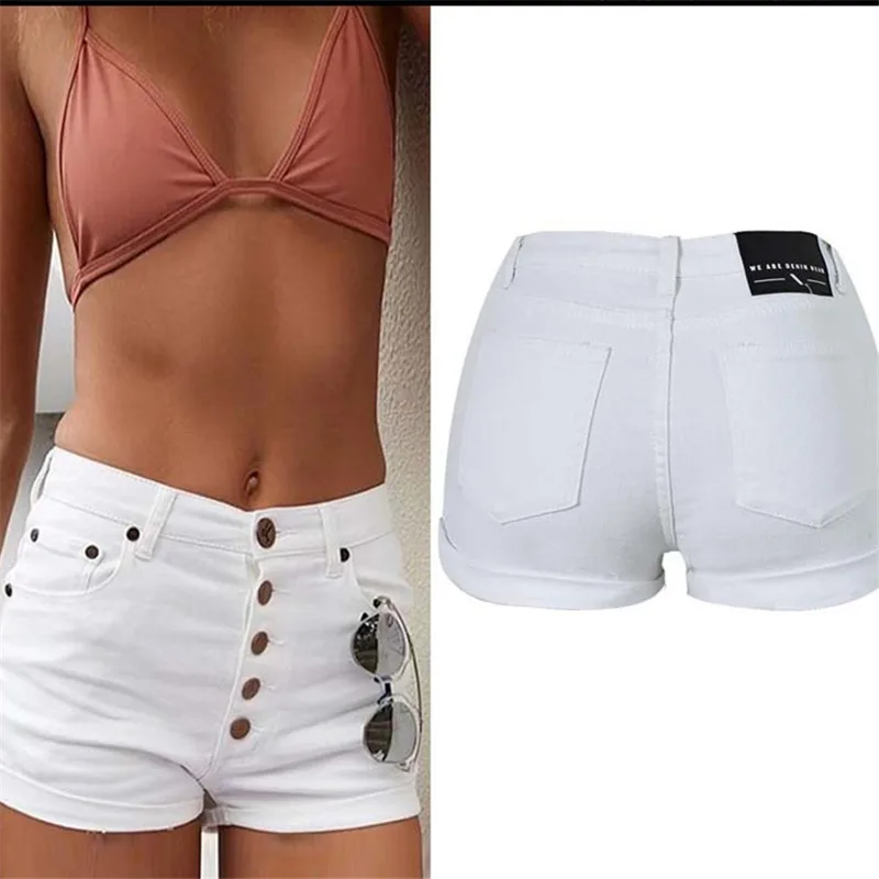 Женские джинсовые шорты на пуговицах повседневные модные с высокой талией 2018 |