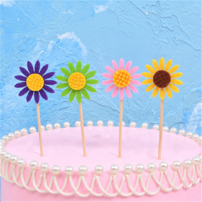 

3pcs/lot Sunflower Cake Wedding Decoration Card Sun Flower Plug-in Children Birthday Party Dessert Table Dressing Flag 3 Sticks