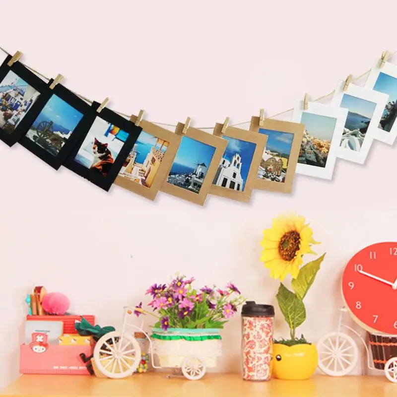 

10pcs 5 inch Kraft Paper Photo Picture Frame Wall Hanging Album With Hemp Rope Clips Creative DIY Hanging Wall Photo Frams