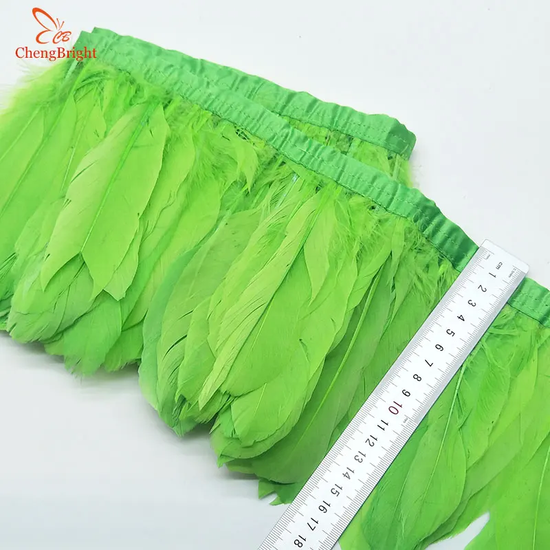 fruit green ChengBright гусиное перо 10 ярдов окрашенное гусиное перо лента бахрома гусиный тканевый пояс с перьями декоративный 5-6 дюймов/13-18 см - Цвет: fruit green