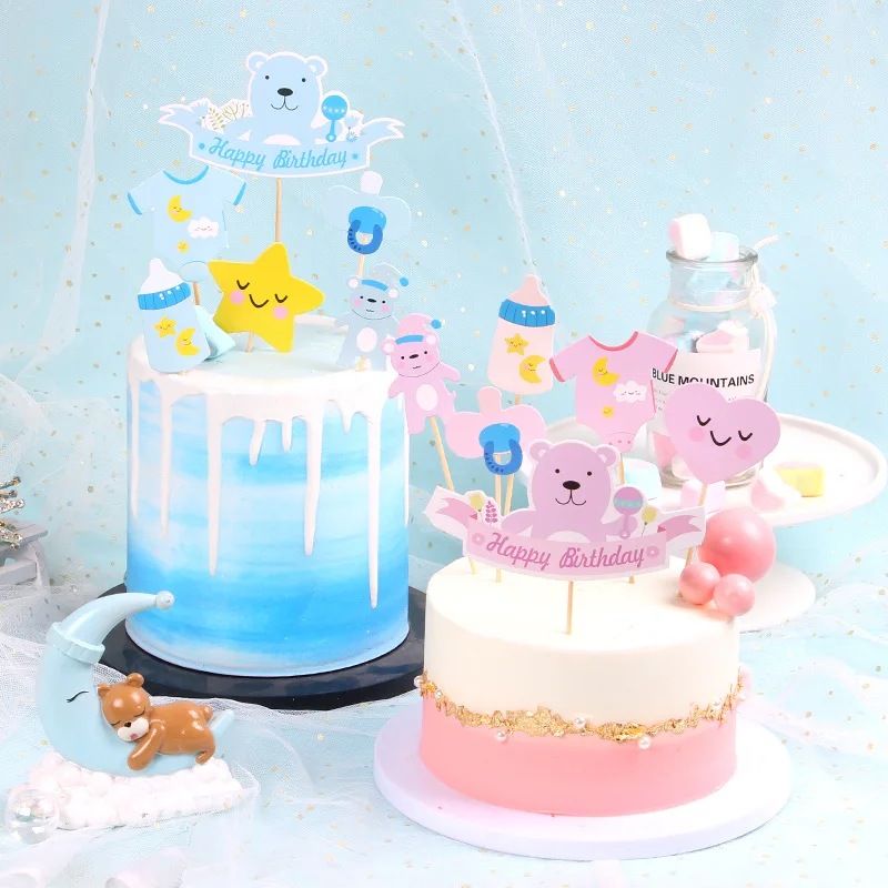 Милый мультфильм Медведь кекс Toppers Baby душ Декор принадлежности Diy торт для дня
