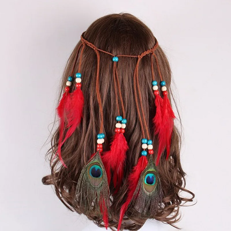 Pure color feather headwear colorful popular tourist attractions in Europe and Indian accessories |
