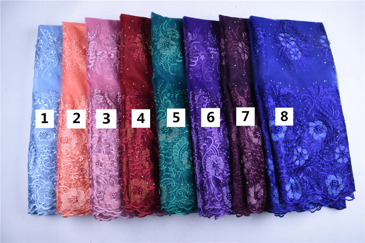 

African Beaded Lace Fabric 2019 High Quality Lace Material Wine French Net Lace Fabric Nigerian Tulle Mesh Lace Fabrics S1573
