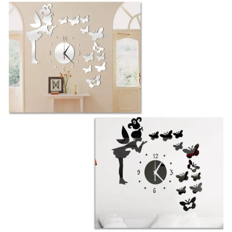 18 Inches Clock Watch Wall Clocks Modern Style Butterfly Fairy DIY Acrylic Mirror Stickers Home Decoration Room Decor | Дом и сад