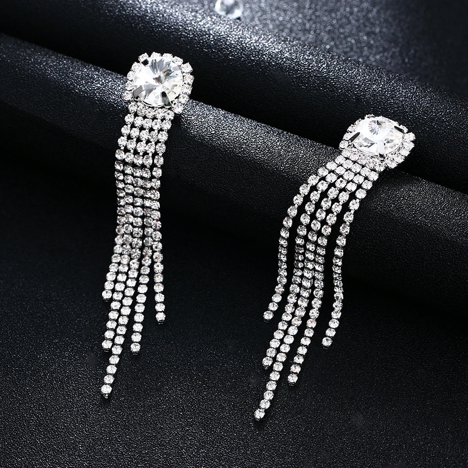 Новые серьги с большими кристаллами и кисточками для женщин модные длинные