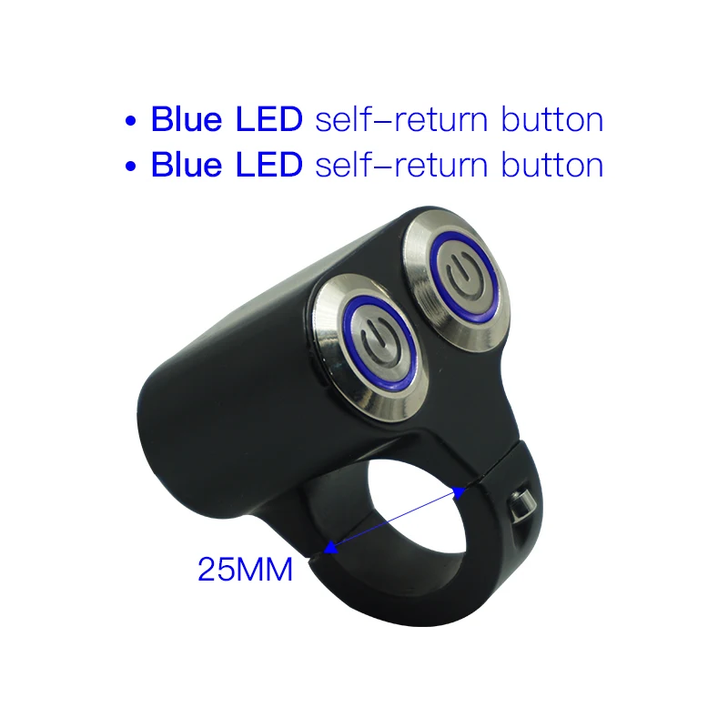 Blue-Self(25mm) 22 мм 25 мм мотоциклетные переключатели фары опасности тормоза противотуманных фар старт Kill ON-OFF управление двойной переключатель с индикатором света - Цвет: Blue-Self(25mm)
