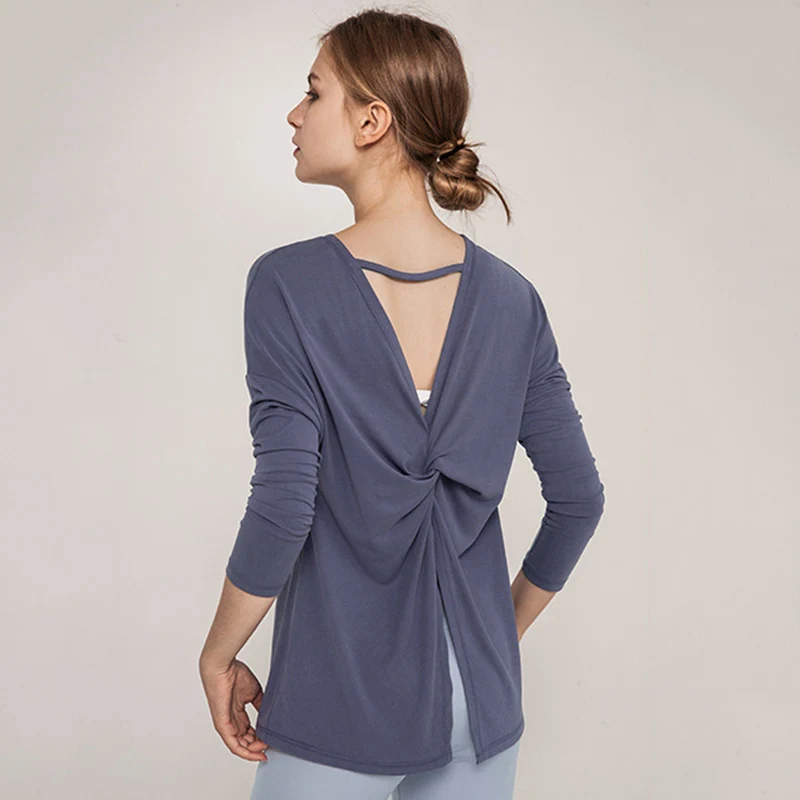 Blue SALSPOR, Женский Топ для йоги, однотонный цвет, Спортивная рубашка для спортзала, красота, спина, бег, тренировочные топы для тренировок, длинный рукав, для йоги, тренировок, фитнеса, рубашка - Цвет: Blue