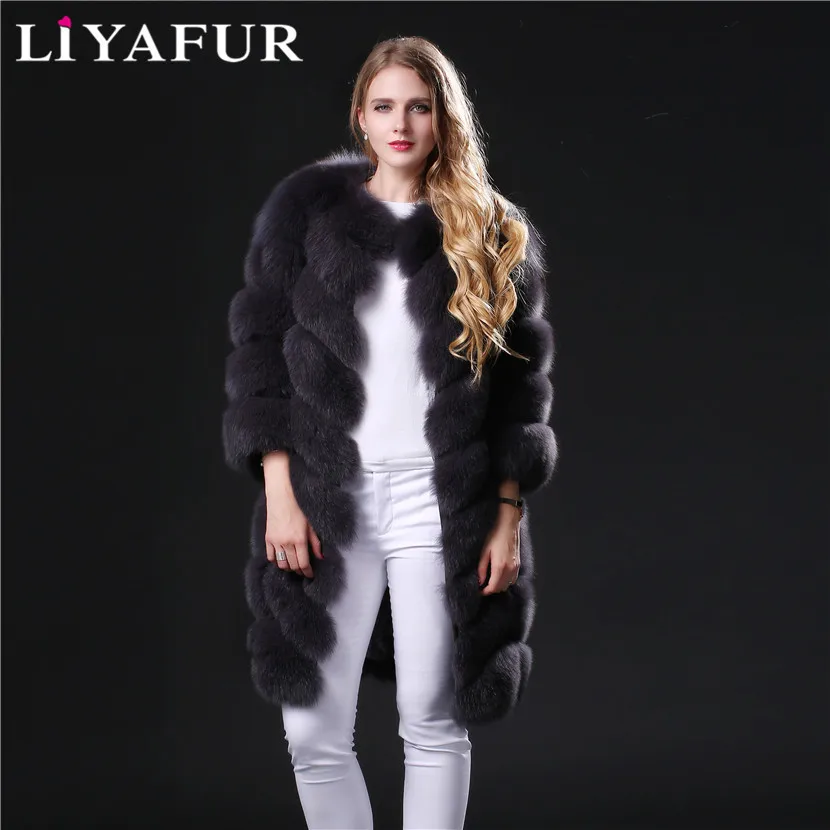 LIYAFUR стиль съемный рукав пальто натуральная натуральный мех песца длинные пальто куртка для Для женщин зимний жилет