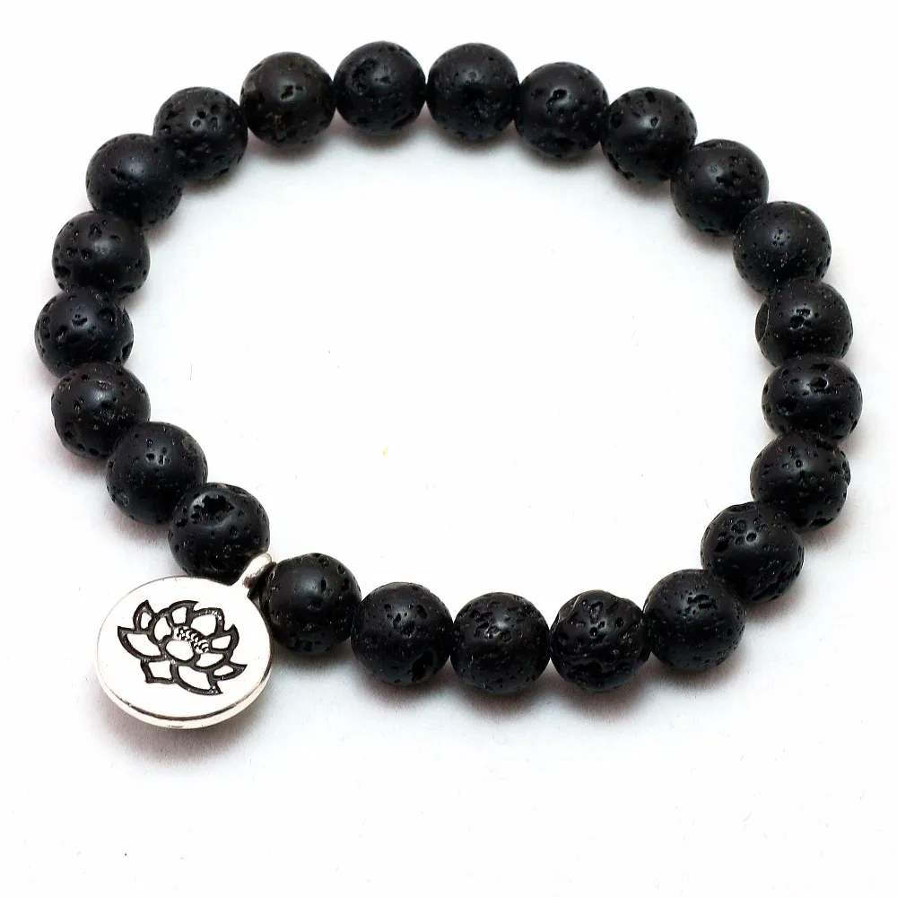 Браслет Mala Beads для женщин натуральный камень черная лава браслеты лотос