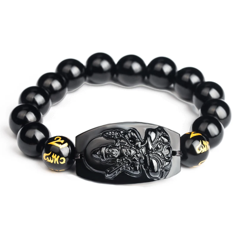 Браслет Будды из натурального черного обсидиана 8 12 мм|Плетеные браслеты| |