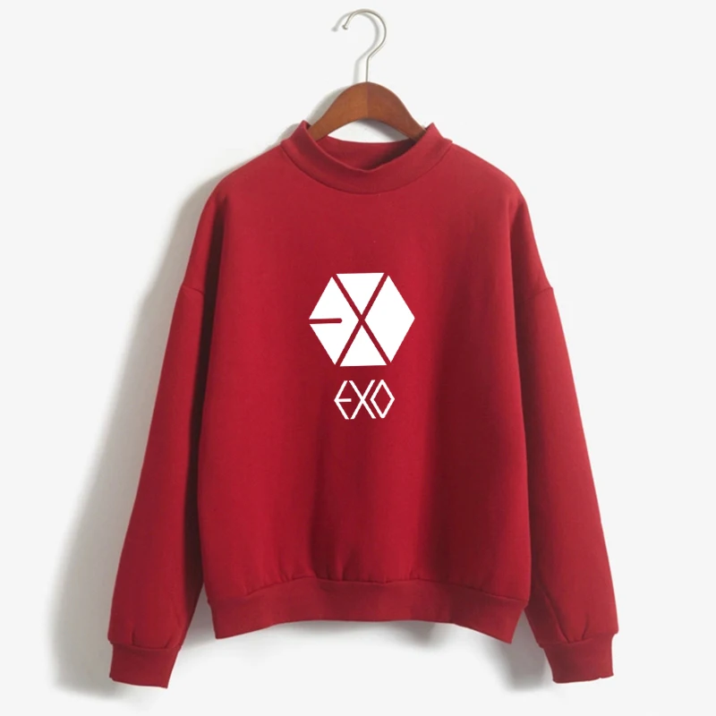 EXO Kpop Hoodies Women's y2k Autumn Winter Fleece Turtleneck Casual Letter Printed Korean Fashion Tops Female Sweatshirt Clothes